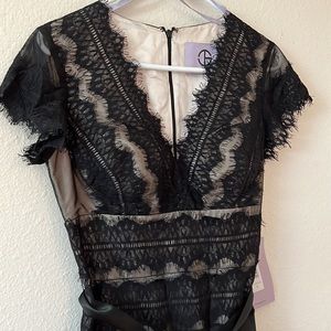 Black lace overlay midi dress, brand new, size 4